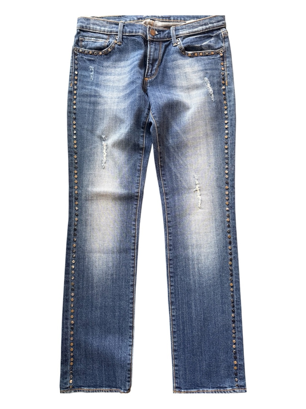 DRIFTWOOD Blue Denim Jeans with Tan Stitching